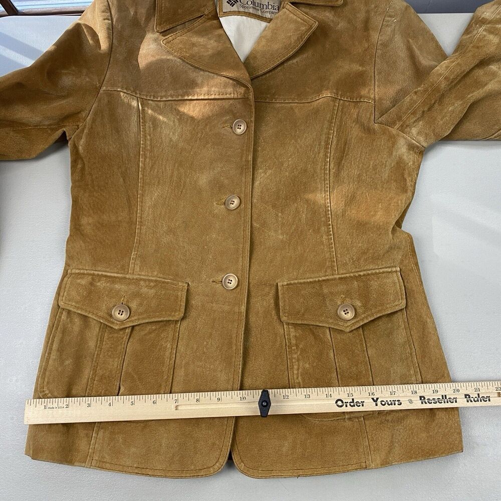 VINTAGE Columbia Suede Jacket Womens Medium Brown Pockets 70s Western Leather - Picture 11 of 13